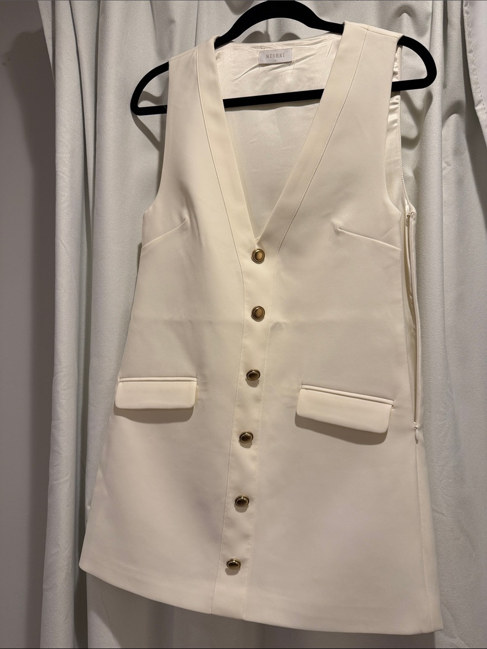 Sleeveless Cream Button-Front Shift Dress